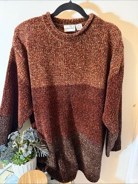 Vintage Fashion Bug Marled Ombre Crewneck Sweater - Rust, Brown,